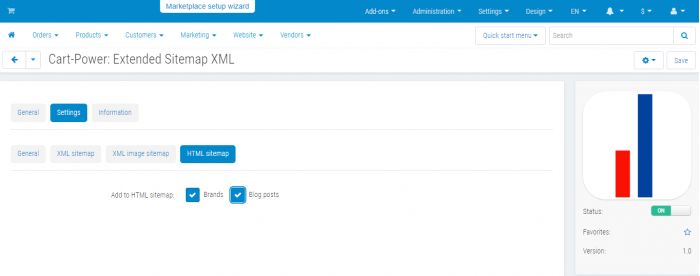 Extended Sitemap XML: HTML sitemap settings