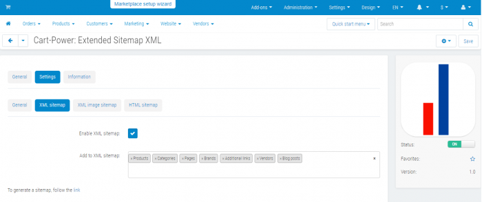 Extended Sitemap XML: XML sitemap settings