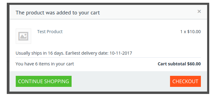Product lead time cart popup