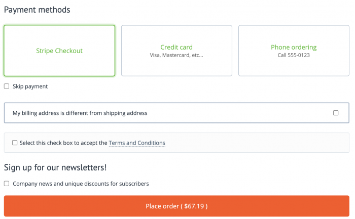 CS-Cart checkout page with Stripe Checkout payment