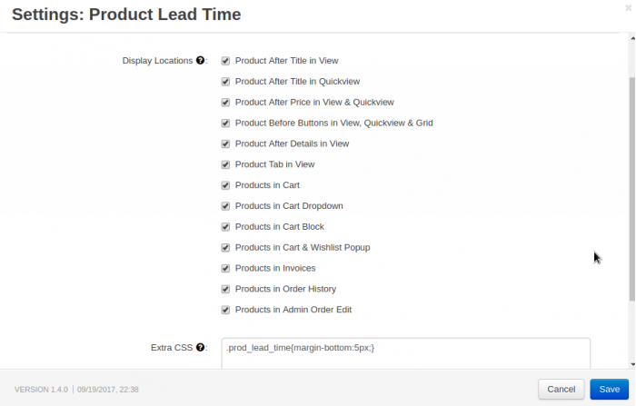 Product lead time example settings