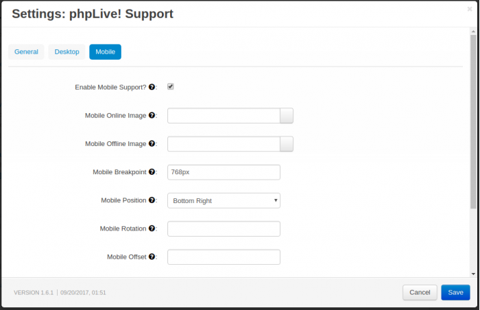phpLive! Support Chat for CS-Cart Settings Mobile