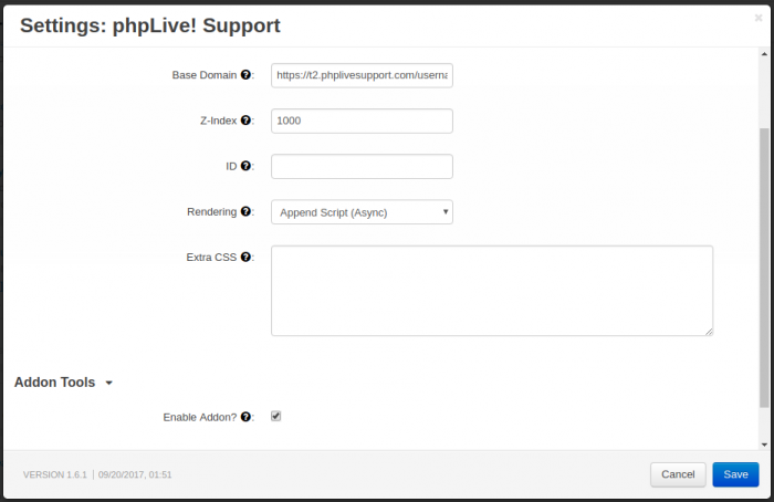 phpLive! Support Chat for CS-Cart Settings Main