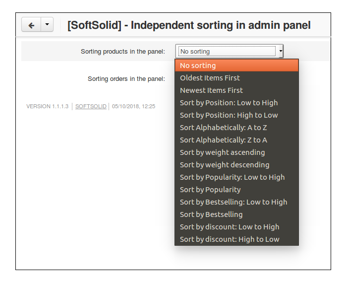 Add-ons :: Site Management :: Independent sorting in the panel