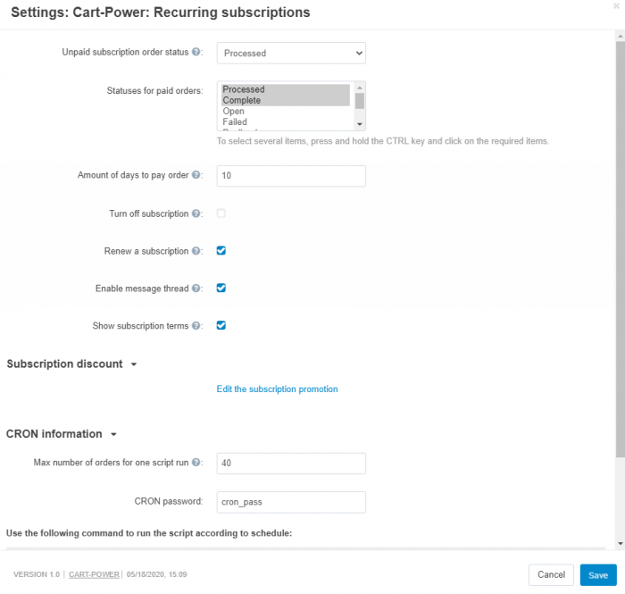 Recurring subscriptions: Add-on settings