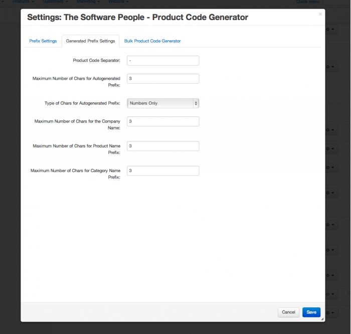 Customize product code settings