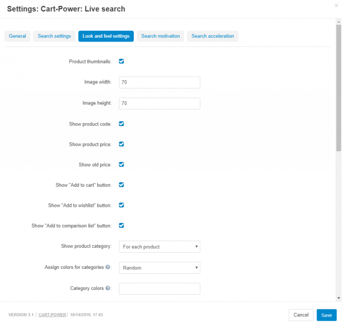 CS-Cart Add-on: Live search: Settings: Look and feel settings