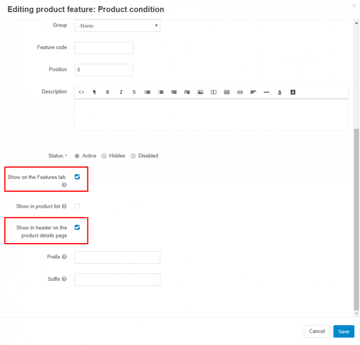 Editing Product condition feature