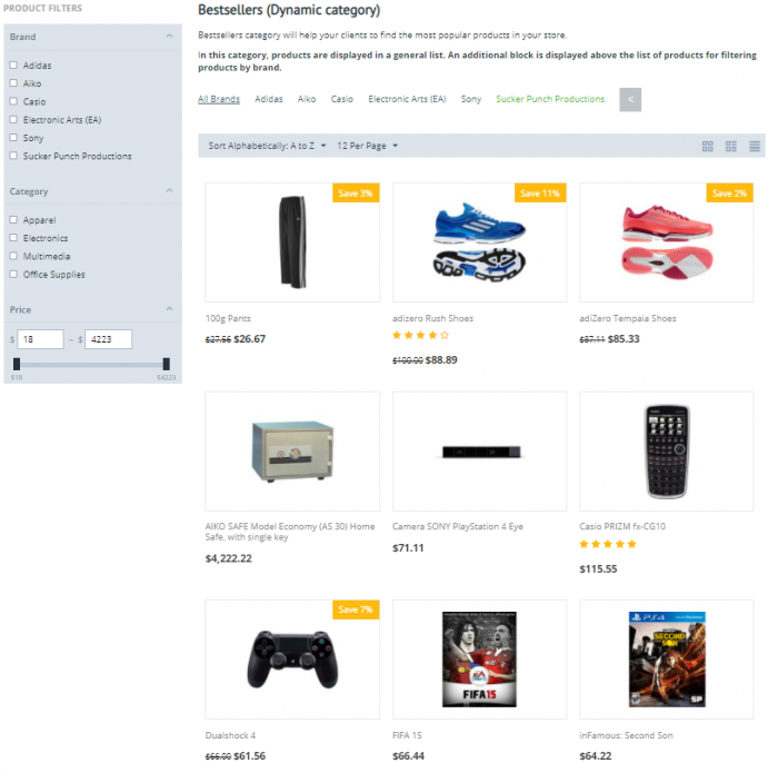 Dynamic categories: Bestsellers, products are not grouped