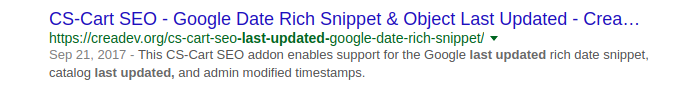 SEO Last Update Google Rich Snippet Example